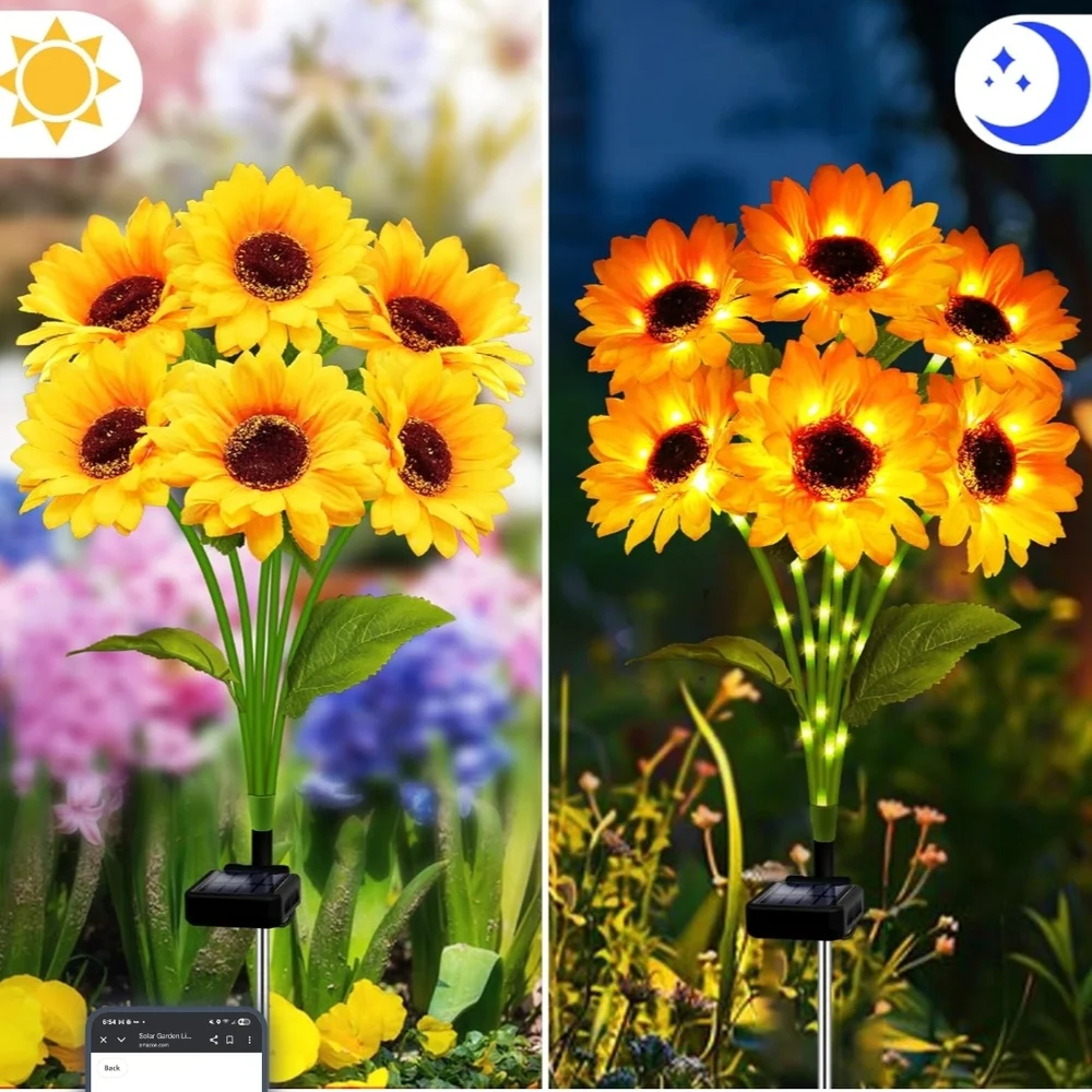 Solar-Powered Sunflower Garden Lights 4 Pack 24 Sunflower Lights,